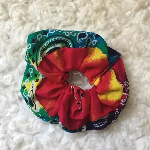 Handmade Rainbow Swirl Bandana Scrunchies. - Picture 3 of 8